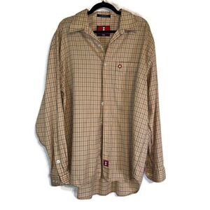 Alberto Bandit Men's Shirt Tan 2XL Cotton Blend Graph Check Plaid Classic Casual